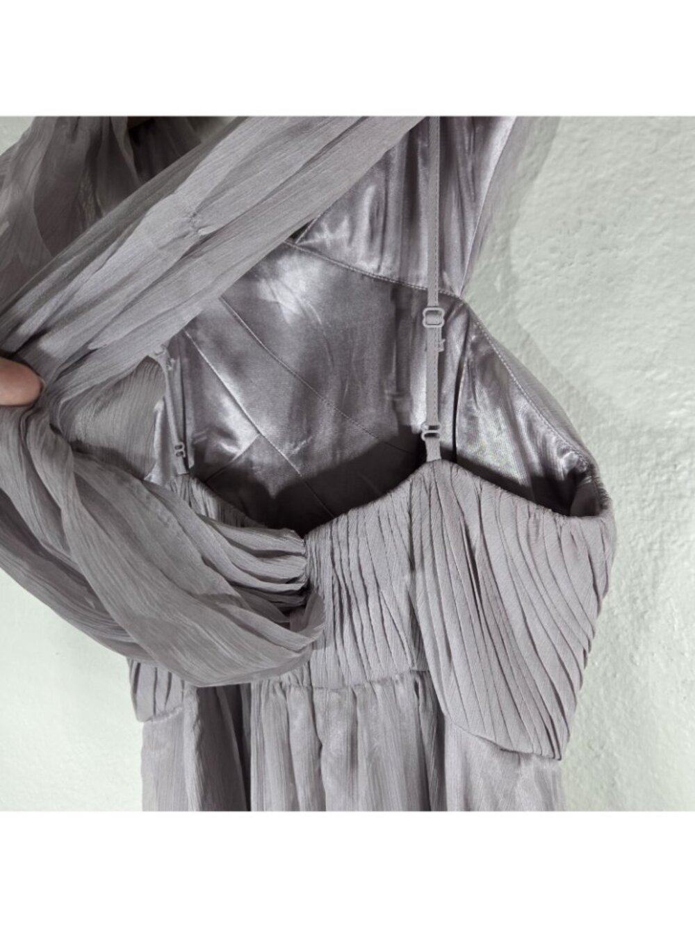 ASOS Lavender Gray Pleated Maxi Dress Size 2 Criss-Cross Ruched Chiffon Gown - Picture 9 of 16